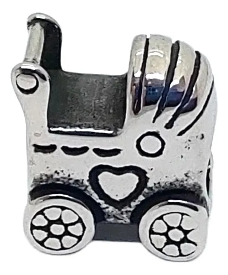 Dije Charm Cochecito Bebe Acero Quirúrgico Plateado