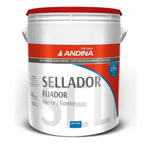 Sellador Fijador Al Agua Andina 4L Para Pintura Interior Exterior