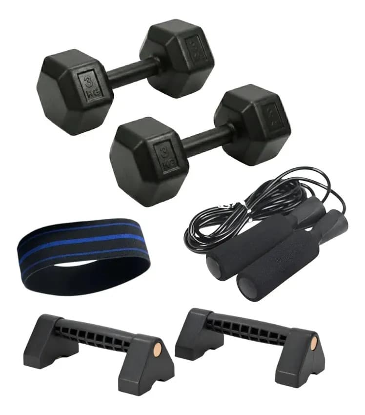 Kit Entrenamiento En Casa Mancuernas + Accesorios Mancuernas 3kg