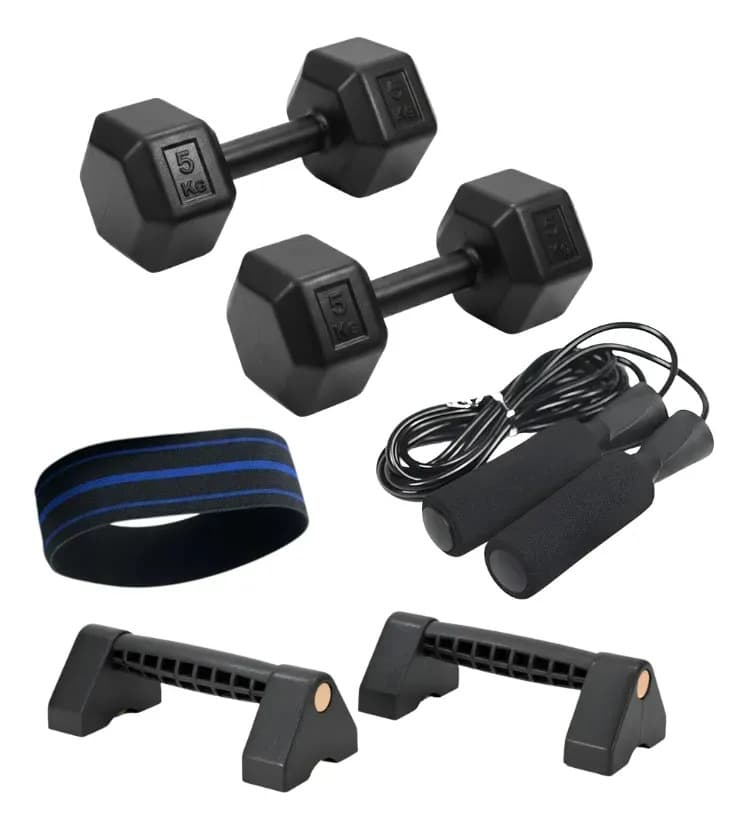 Kit Entrenamiento En Casa Mancuernas + Accesorios Mancuernas 5kg