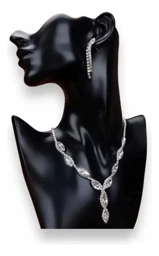 Conjunto Aros Y Gargantilla / Conjunto Bijou Strass Fiestas Plateado