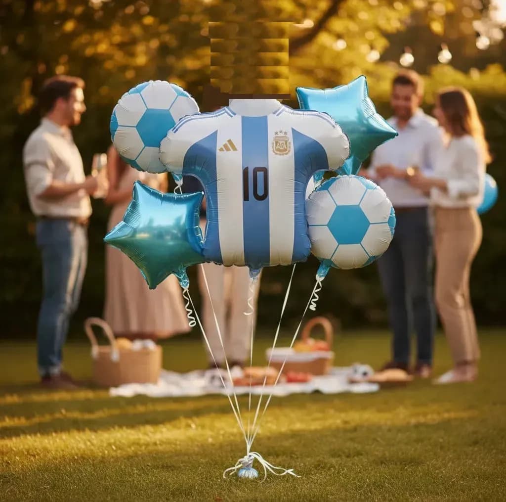 Globos Argentina Camiseta Futbol Estrella Pelota X 5 Mundial Celeste Y Blanco